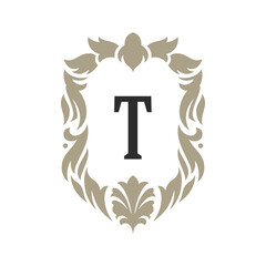 Luxury monogram logo template vector object for logotype or badge design. Trendy vintage royal ornament frame illustration, good for fashion boutique, alcohol or hotel brand