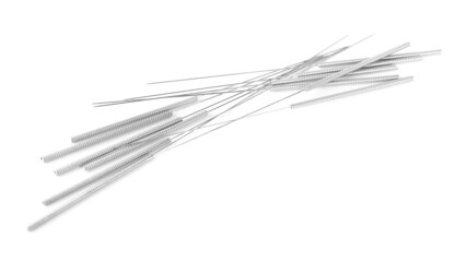Many needles for acupuncture on white background