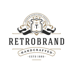 Luxury logo template vector object for logotype or badge design. Trendy vintage royal style illustration, good for fashion boutique, alcohol or hotel brand