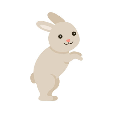 Cute baby rabbit or hare pet for Easter design. Animal bunny in cartoon style. Rabbit run, jump. Vector illustration