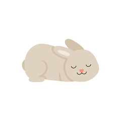 Cute baby rabbit or hare pet for Easter design. Animal bunny in cartoon style. Rabbit lies, rests. Vector illustration