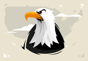 vector illustration of the head of an American eagle on the background of the silhouette of the USA map