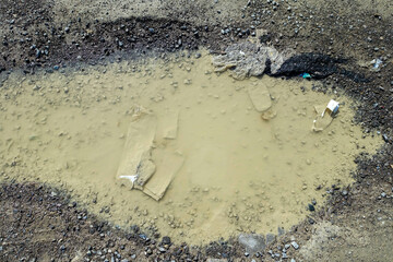 rough road, muddy deformed road, rain-destroyed roads,