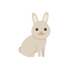 Cute baby rabbit or hare pet for Easter design. Animal bunny in cartoon style. Rabbit sit. Vector illustration