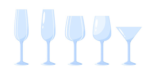 High quality glasses set vector illustration on white background. Empty glasses