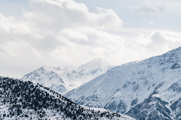 Mountain peaks covered with snow. Mountain landscape.