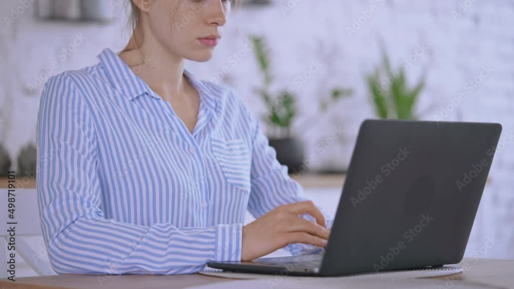 Poster close up student using computer in flat
