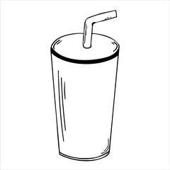 Drawn in a linear style paper cup.Fast food, vector