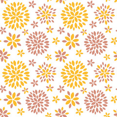 Seamless pattern a flower in a modern abstract flat line style. Simple flowers drawing. Vector nature illustration. Old rose and yellow Daring Sunflower color.