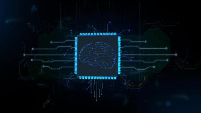 Technology and network concept. Artificial intelligence, machine learning and modern computer technologies concepts. Electrical signals flowing in electrical conductors.