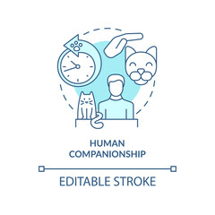 Human companionship turquoise concept icon. Cat wellness abstract idea thin line illustration. Animal companion. Isolated outline drawing. Editable stroke. Arial, Myriad Pro-Bold fonts used