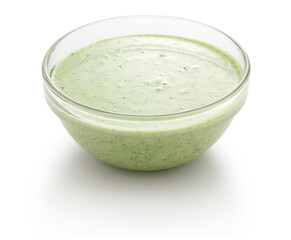 homemade frankfurter green sauce isolated on white background