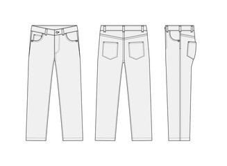 Straight jeans pants vector template illustration | white - obrazy, fototapety, plakaty