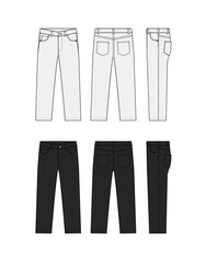 Straight jeans pants vector template illustration set