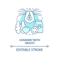 Consider teeth health turquoise concept icon. Take care of mammal pet abstract idea thin line illustration. Dental care. Isolated outline drawing. Editable stroke. Arial, Myriad Pro-Bold fonts used