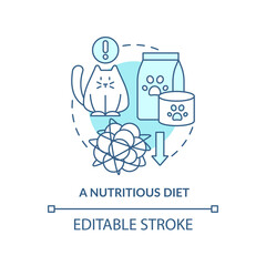 Nutritious diet turquoise concept icon. Proper pet care routine abstract idea thin line illustration. Healthy treats. Isolated outline drawing. Editable stroke. Arial, Myriad Pro-Bold fonts used