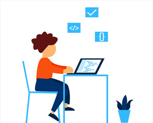 A small boy learning programming language 