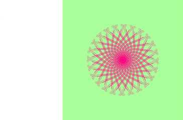 Red outline mandala pattern isolated on green background vector template
