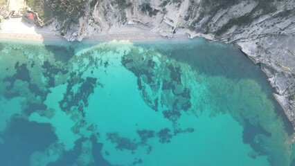 sea from above, drone shot, turquoise water, Albania 