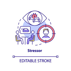 Stressor concept icon. Witness of traumatic event. Criteria for PTSD abstract idea thin line illustration. Isolated outline drawing. Editable stroke. Arial, Myriad Pro-Bold fonts used
