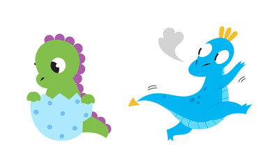 Lovely baby dragons set. Cute funny little fairytale creatures cartoon vector illustration