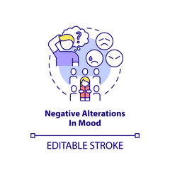 Negative alterations in mood concept icon. Dissociative amnesia. Criteria for PTSD abstract idea thin line illustration. Isolated outline drawing. Editable stroke. Arial, Myriad Pro-Bold fonts used