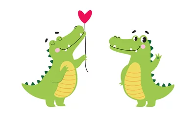 Fotobehang Cute friendly green crocodiles set. Lovely baby alligators cartoon vector illustration © topvectors