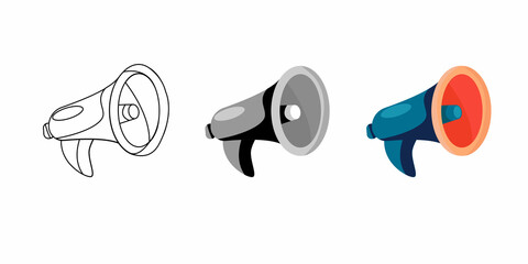 Loudspeaker set. Icons, symbols, bullhorn.