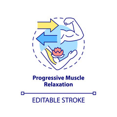 Progressive muscle relaxation concept icon. Body therapy. PTSD coping strategy abstract idea thin line illustration. Isolated outline drawing. Editable stroke. Arial, Myriad Pro-Bold fonts used - obrazy, fototapety, plakaty