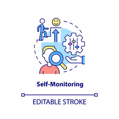 Fototapeta na wymiar Self monitoring concept icon. Control your condition. PTSD coping strategy abstract idea thin line illustration. Isolated outline drawing. Editable stroke. Arial, Myriad Pro-Bold fonts used