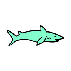 Colored shark doodle. Simple vector illustration. Big blue fish.