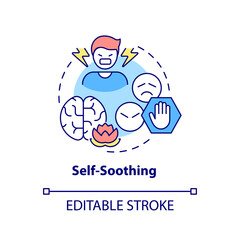 Self soothing concept icon. Changing mood and condition. PTSD coping strategy abstract idea thin line illustration. Isolated outline drawing. Editable stroke. Arial, Myriad Pro-Bold fonts used