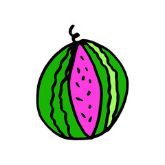 Colorful watermelon doodle set. Simple vectors.