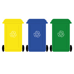Illustration of garbage recycling containers. Recycling concept.