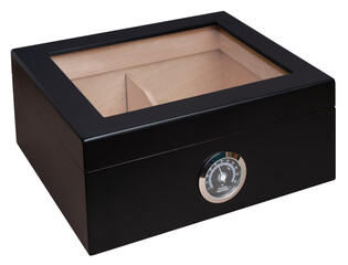 Black Wooden Humidor Cigar Box with Hygrometer