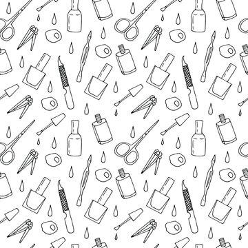 Manicure seamless pattern vector illustration, hand drawing doodles