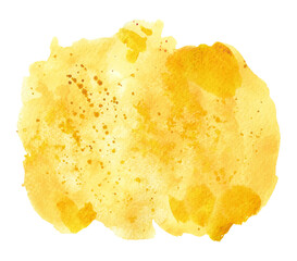 Watercolor stains and splashes. Yellow spot on a white background
