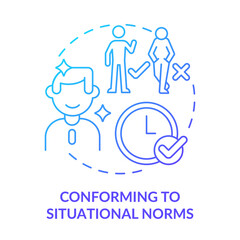 Conforming to situational norms blue gradient concept icon. Impression management technique abstract idea thin line illustration. Isolated outline drawing. Myriad Pro-Bold font used