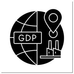 Domestic production glyph icon. Gross domestic product. GPD. Goods and services made in country. Deglobalisation concept. Filled flat sign. Isolated silhouette vector illustration