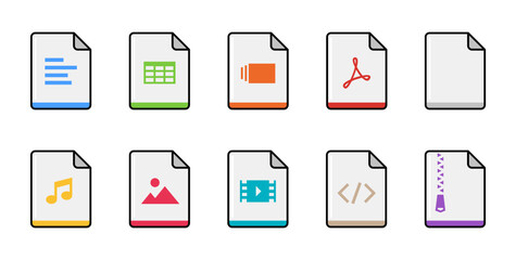 File type icon pack, black outline style