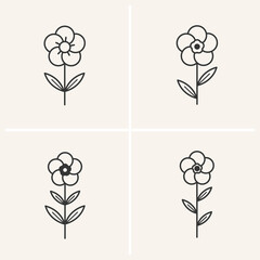 для экпорта EPSForget me not flower. Set of 4 geometric emblem. Modern linear design print.  Modern abstract linear compositions and graphic design elements.