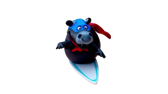 Fun 3D cartoon bull surfing
