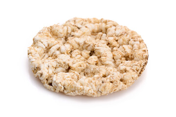 Puffed rice bread isolated on white background. Rice cakes. Round diet crispbreads on a white background. Round shaped cereal bread, healthy food without yeast. 