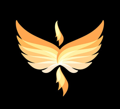 Flying Phoenix icon. Flame and fire. Eagle, falcon vector image. Bird emblem, print or mascot
