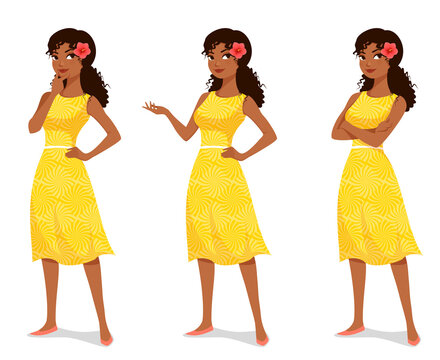 Beautiful Black Woman In Bright Yellow Dress