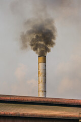 Factory flue emit smoke, pollution, industry that negatively affects the environment