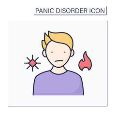 Flashes color icon. Hot and cold flashes. Changing body temperature due stress, panic attack.Panic disorder concept. Isolated vector illustration