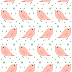Seamless pattern with pink birds. hand-drawn illustration of cute birds