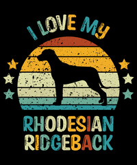 Rhodesian Ridgeback Retro Vintage Sunset T-shirt Design template, Ridgeback on Board, Car Window Sticker, POD, cover, Isolated white background, White Dog Silhouette Gift for Rhodesian Ridgeback Lover