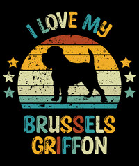Brussels Griffon Retro Vintage Sunset T-shirt Design template, Griffon on Board, Car Window Sticker, POD, cover, Isolated white background, White Dog Silhouette Gift for Brussels Griffon Lover